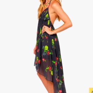 Lost Cora Charcoal Grey Floral Print Halter Dress
